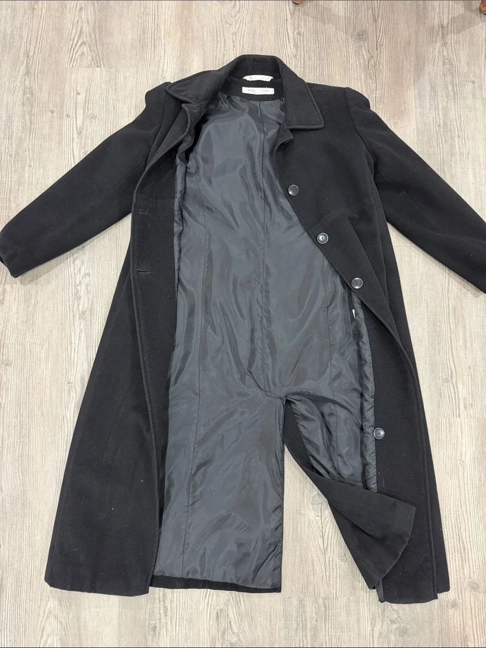 Larry Levine Black Wool Blend Winter Trench Overcoat Jacket Coat Size 8